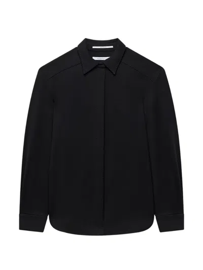 Another Tomorrow Curved-hem Shirt In Black