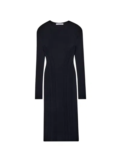 Another Tomorrow Curved-seam Midi Dress In Black