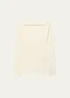 Another Tomorrow Compact Cutout Knit Top In Off White
