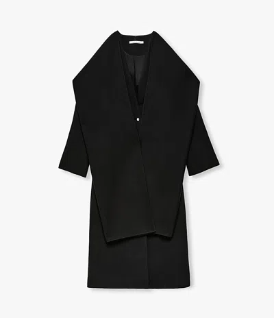 Another Tomorrow Deep V Scarf Coat In Black