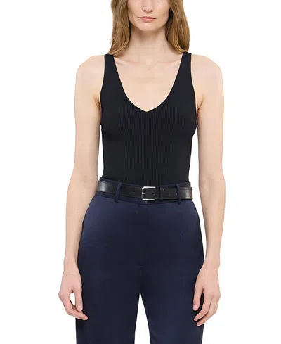 Another Tomorrow Deep V Tank Knit In Black