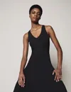 Another Tomorrow Deep V Tank Knit Dress In Black