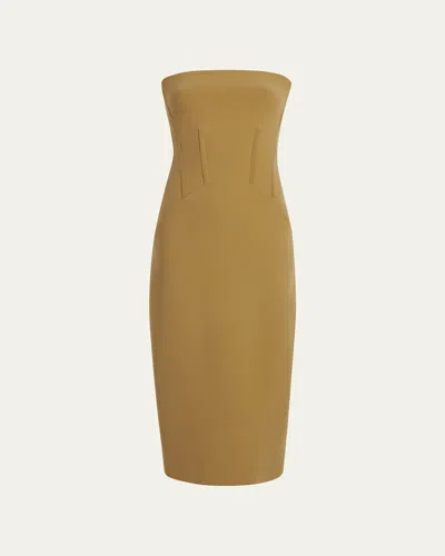 Another Tomorrow Doppio Structured Wool Midi Dress In Hazelnut