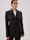 Another Tomorrow Double Breasted Jacket In Black