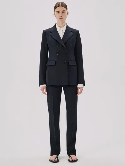 Another Tomorrow Double Breasted Structured Jacket In Black