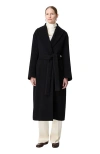 Another Tomorrow Belted Double-breasted Wool Coat In Black
