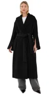 Another Tomorrow Double Breasted Wrap Coat Black In Black