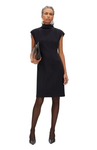 Another Tomorrow Double Face Cowl Dress In Black