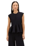 Another Tomorrow Double Face Godet Top In Black