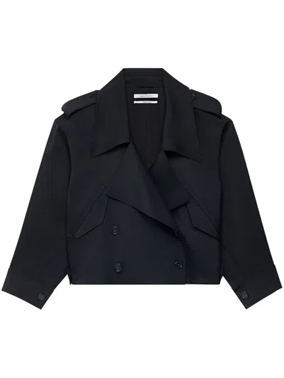 Another Tomorrow Double-breasted Cropped Jacket In Black