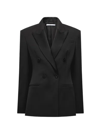 Another Tomorrow Double-breasted Satin-lapel Jacket In Black