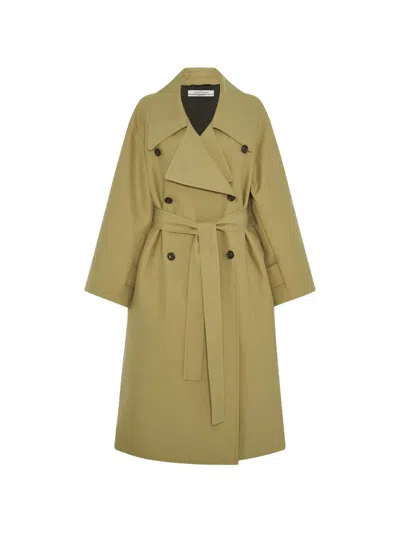 Another Tomorrow Double-breasted Trench Coat In Green