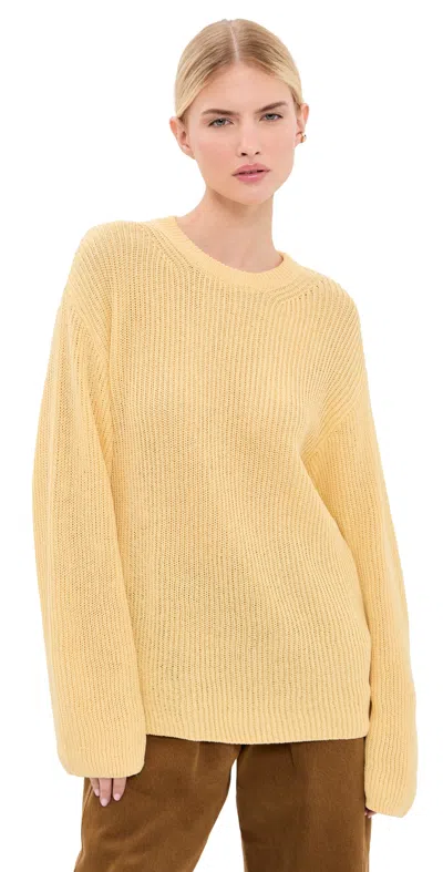 Another Tomorrow Draped Crew Knit Sweater Sun In Yellow