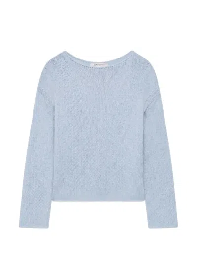 Another Tomorrow Draped Knit Sweater In Blue