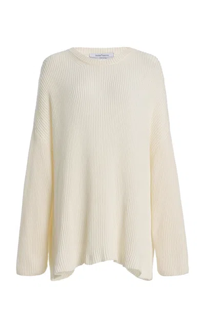 Another Tomorrow Draped Knitted Cotton-blend Sweater In White