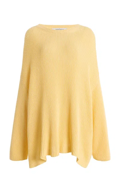 Another Tomorrow Draped Knitted Cotton-blend Sweater In Yellow