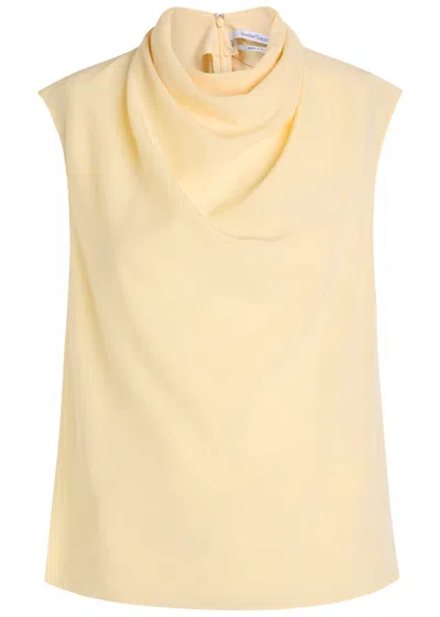 Another Tomorrow Draped Silk Top Butter In Green