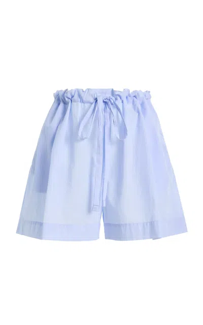 Another Tomorrow Pleated Drawcord Cotton Shorts In Blue