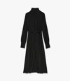 Another Tomorrow Long Pleated Drawstring Shirtdress In Black