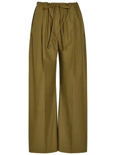 Another Tomorrow Drawstring Straight-leg Cotton-poplin Trousers In Green
