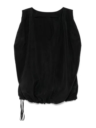 Another Tomorrow Drawstring Top In Black  