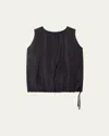Another Tomorrow Drawstring Trapeze Top In Black