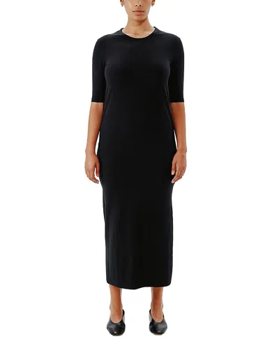 Another Tomorrow Elbow Sleeve Dress In Black