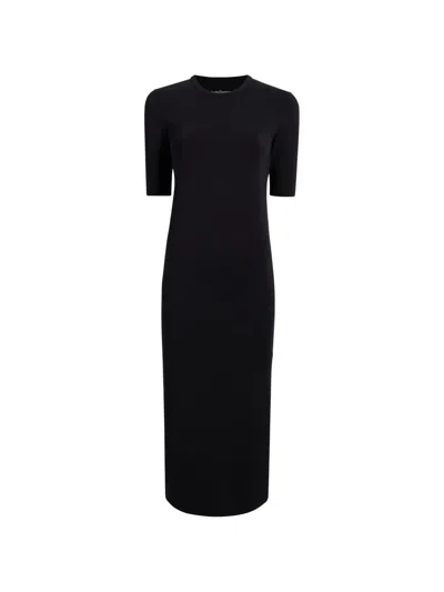 Another Tomorrow Elbow-sleeve Midi Dress In Black