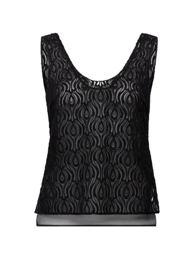 Another Tomorrow Embroidered Silk Organza Top In Black