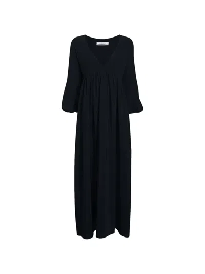 Another Tomorrow Empire-waist Bishop-sleeve Maxi Dress In Black