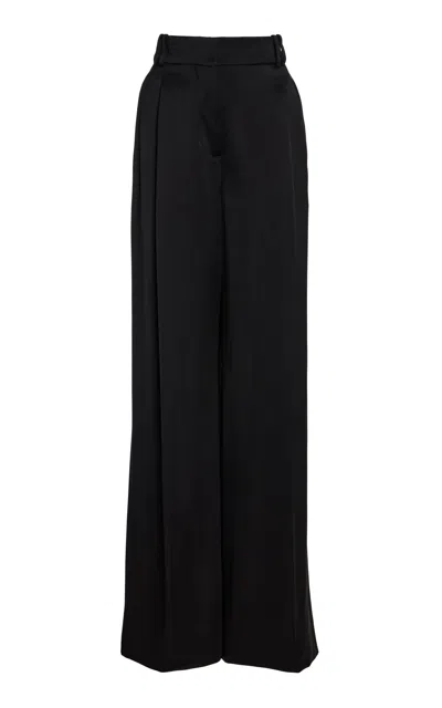 Another Tomorrow Exclusive Pleated Satin Wide-leg Pants In Black