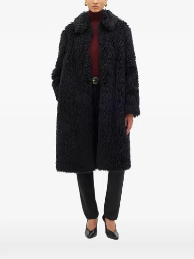 Another Tomorrow Faux-fur Balmacaan Coat In Black