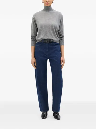 Another Tomorrow Featherweight Fine-knit Turtleneck Top In Gray