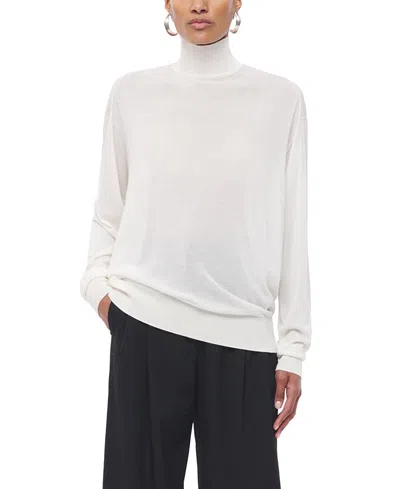 Another Tomorrow Featherweight Turtleneck Top In White