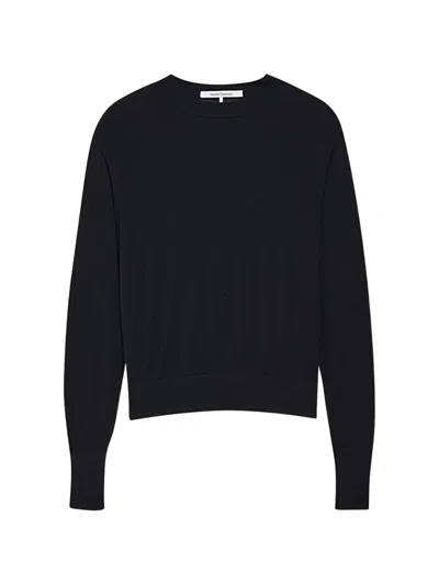 Another Tomorrow Fine-knit Merino Wool Long-sleeve Top In Black