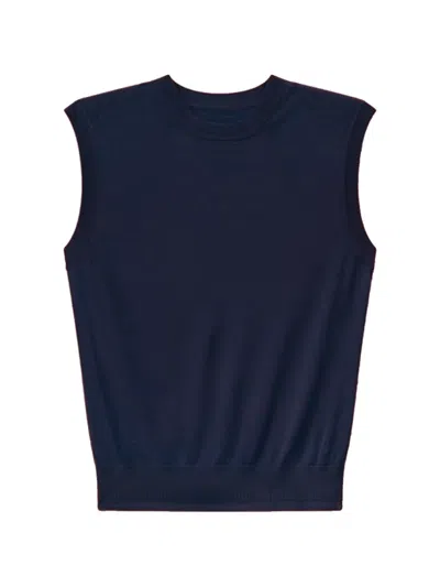 Another Tomorrow Fine-knit Sleeveless Top In Blue