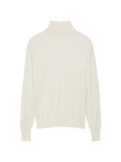 Another Tomorrow Fine-knit Turtleneck Long-sleeve Top In White