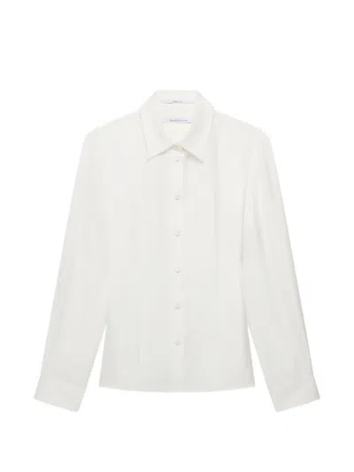 Another Tomorrow Fitted Darted Silk Blouse In White