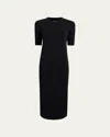 Another Tomorrow Fitted Midi Dress W/ Elbow Sleeves In Black