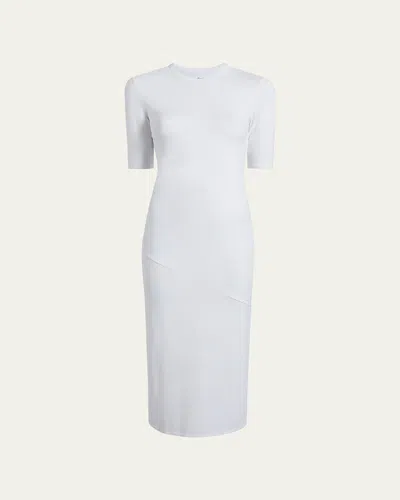 Another Tomorrow Fitted Midi Dress W/ Elbow Sleeves In White
