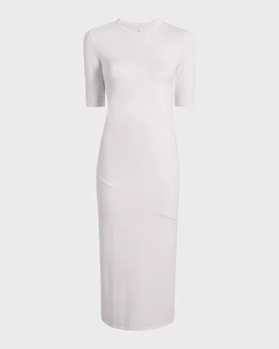 Another Tomorrow Fitted Midi Dress W/ Elbow Sleeves In White