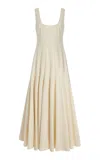Another Tomorrow Flared Cotton Midi Dress In Off White