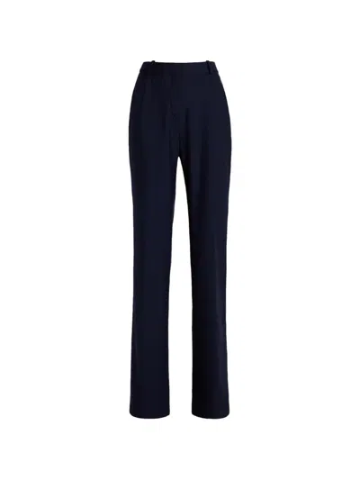 Another Tomorrow Flared Wool Trousers In Blue
