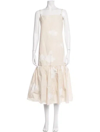 Pre-owned Another Tomorrow Floral Print Long Dress In Neutrals