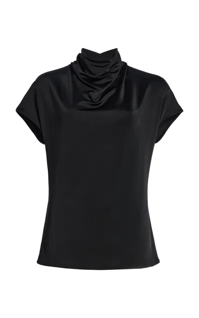 Another Tomorrow Fluid Cowl Neck Top In Black