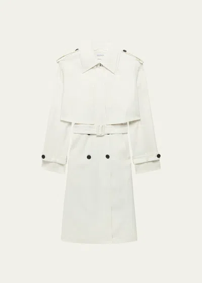 Another Tomorrow Fluid Cropped Trench Coat In Off White