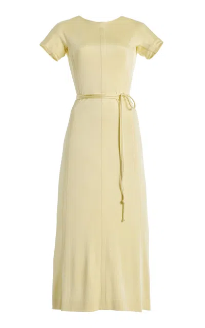 Another Tomorrow Fluid Wrapped Midi Dress In Yellow
