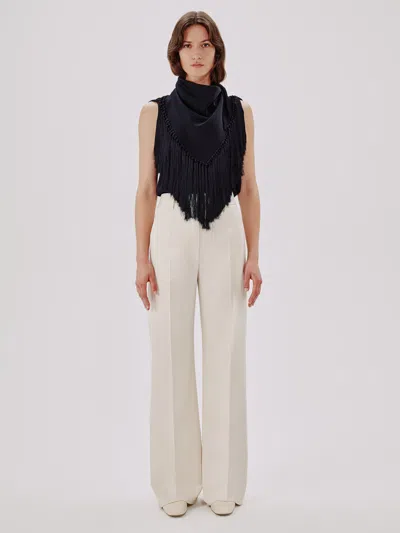 Another Tomorrow Fringe Scarf Neck Shell In Black