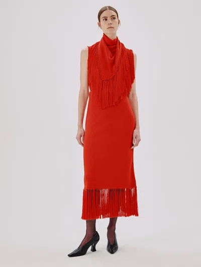 Another Tomorrow Fringe Skirt In Tomato