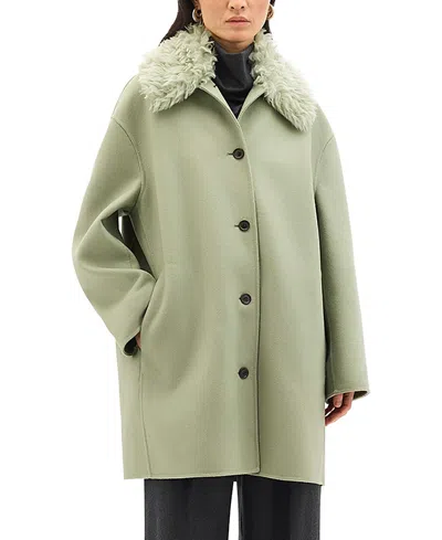 Another Tomorrow Faux-fur Collar Balmacaan Coat In Green